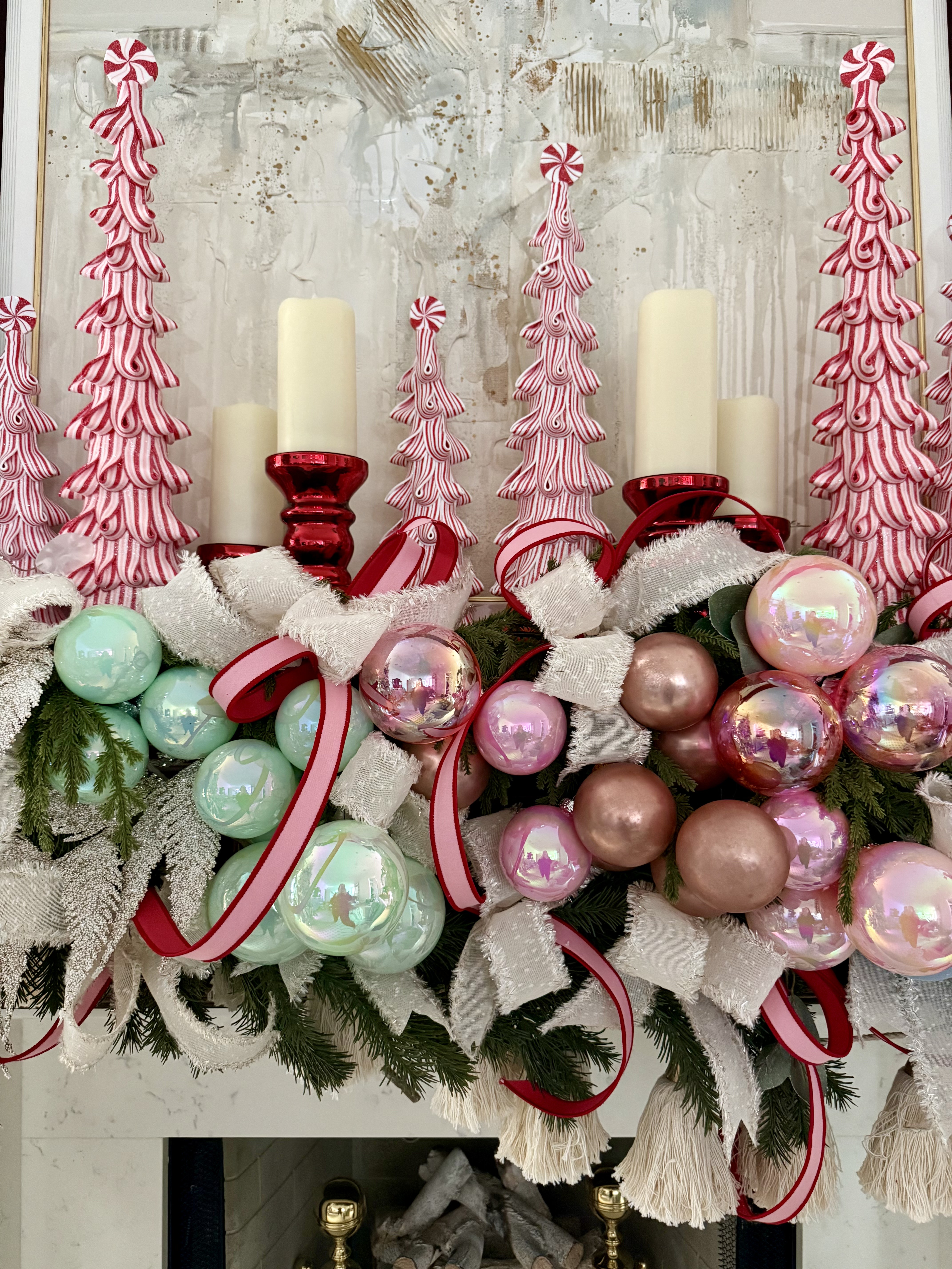 red candlesticks on mantel