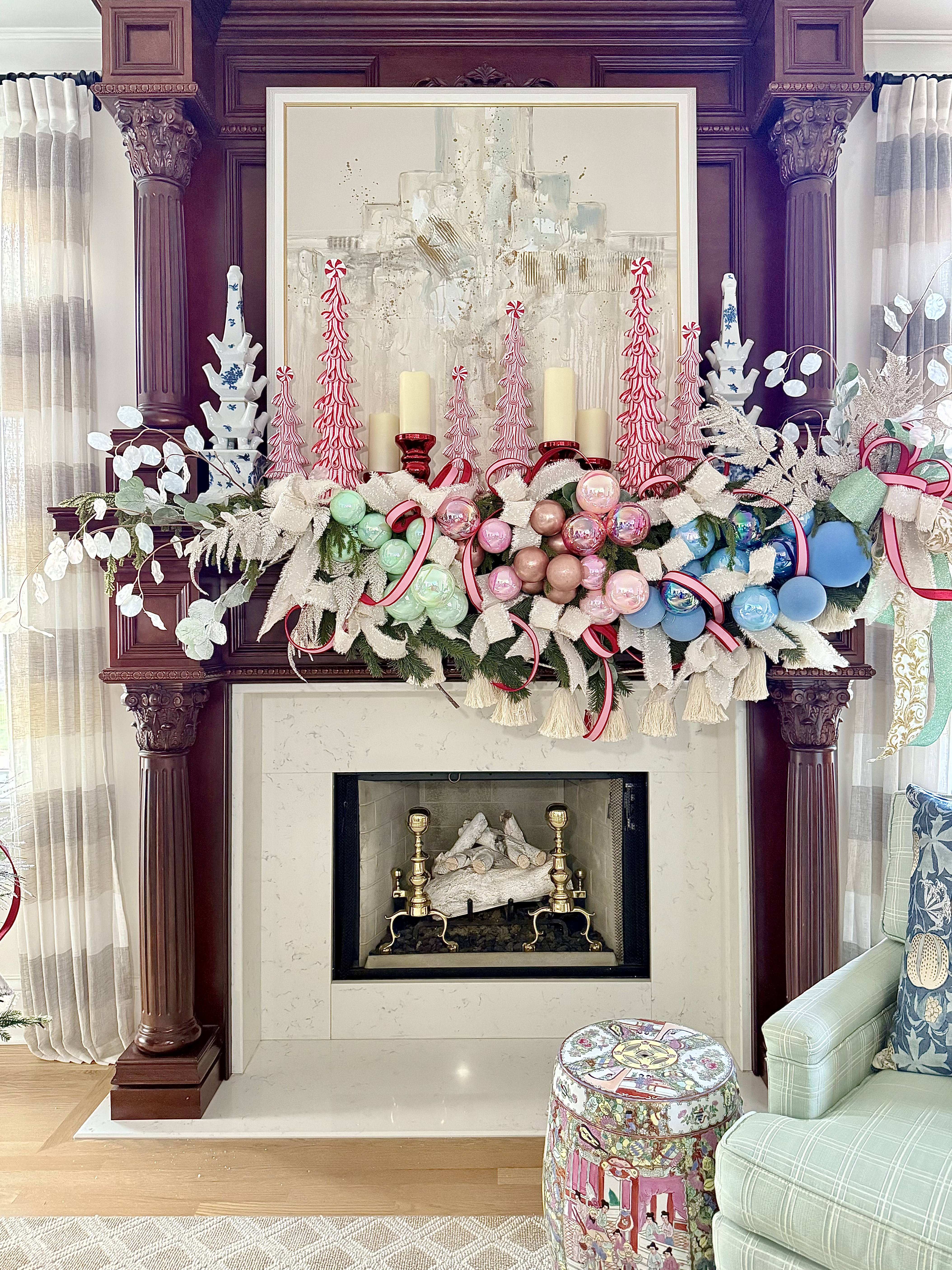 red candlesticks on mantel