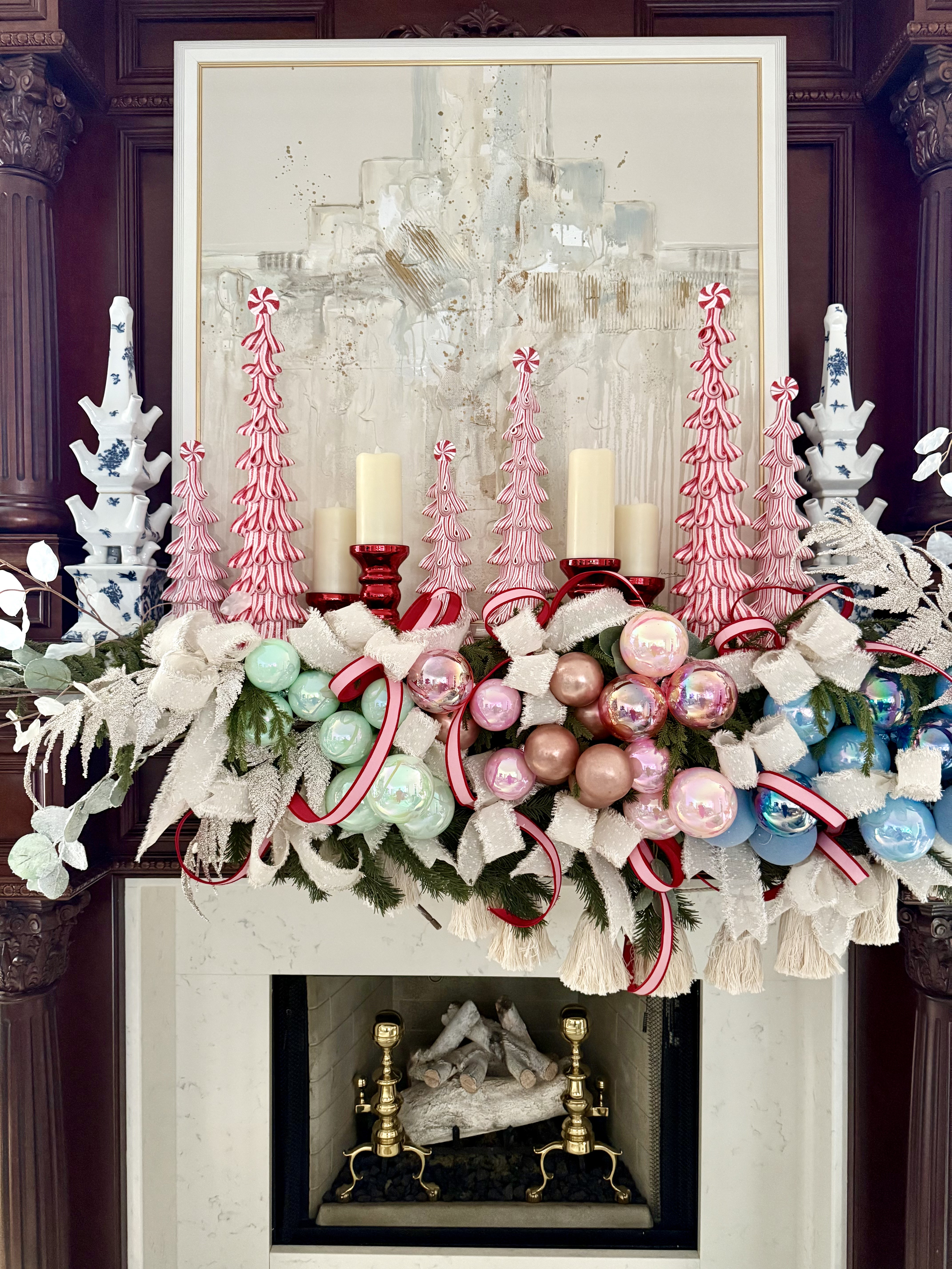 red candlesticks on mantel
