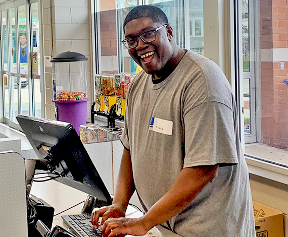 happy cashier