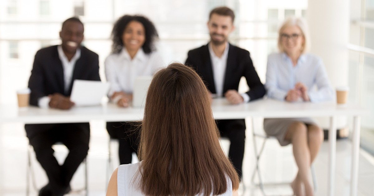 woman at panel interview