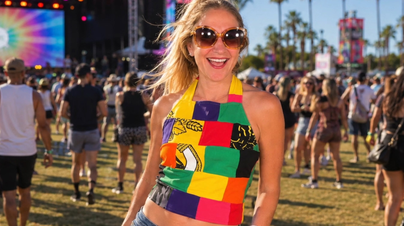 Person at a festival wearing a DIY summer top