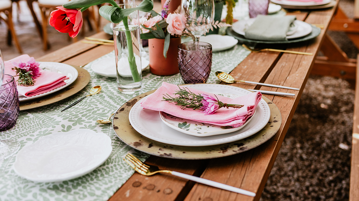 Thrifted Table Setting for a Wedding Guest A mismatched table setting used for a wedding