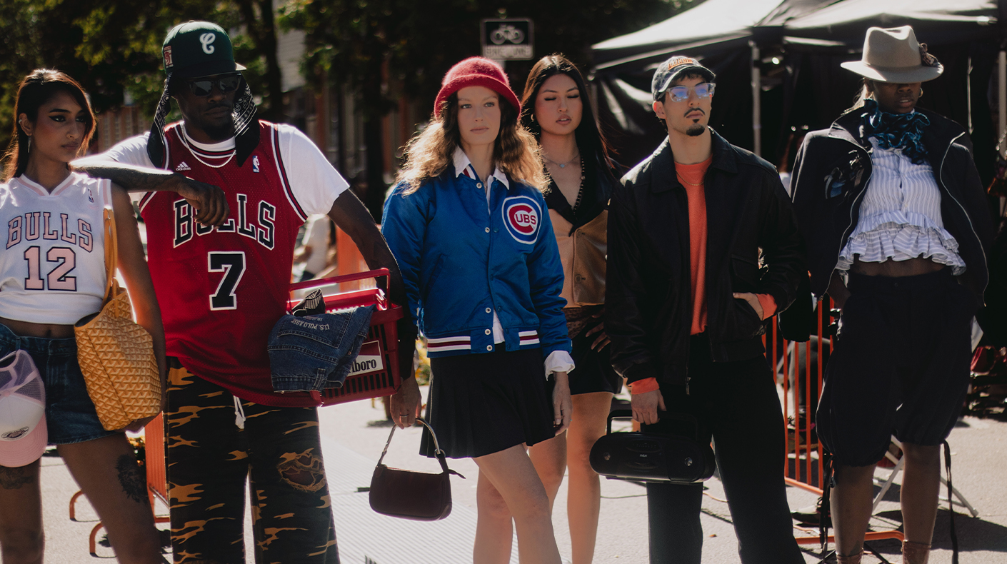 A group of styled up models wearing sports gear and streetwear