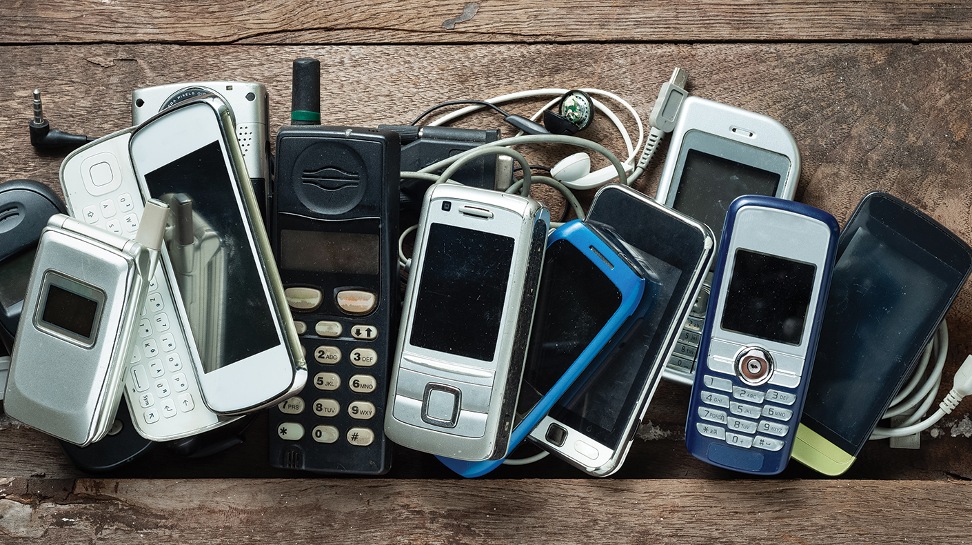 old cell phones ready for recycling