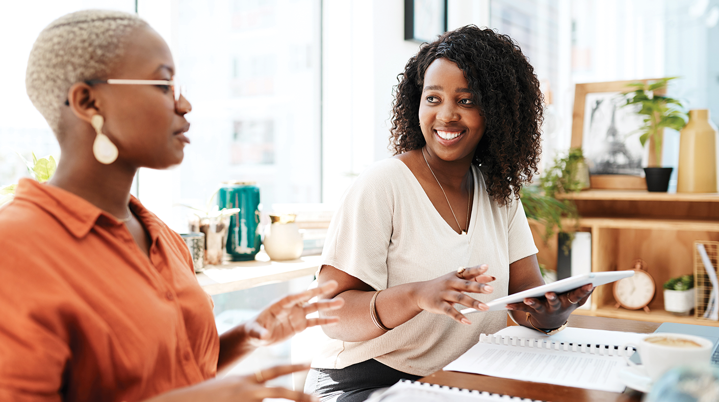 Two women preparing for a job interview