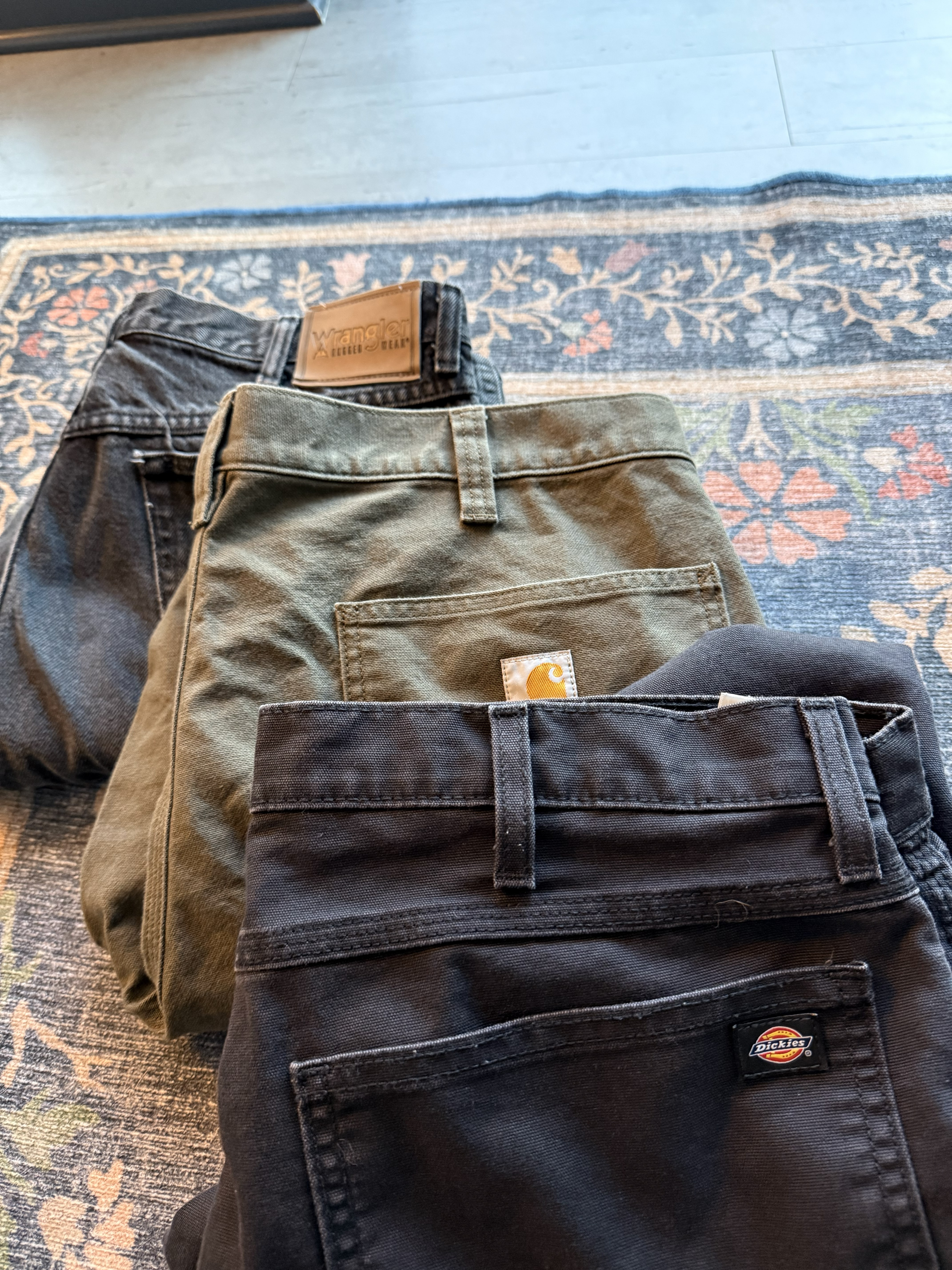Wrangler, Carhartt, Dickies Pants stack of jeans